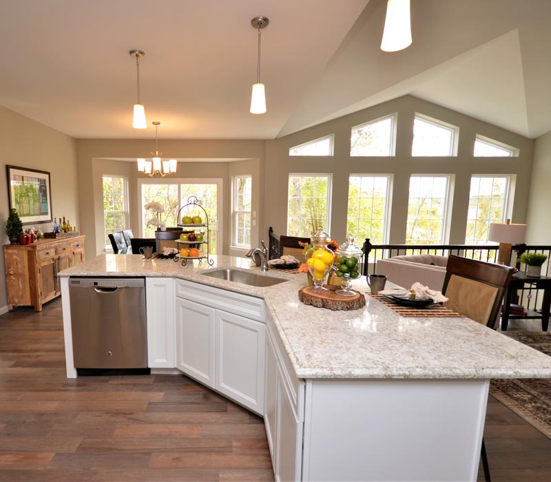 open concept kitchen and living area