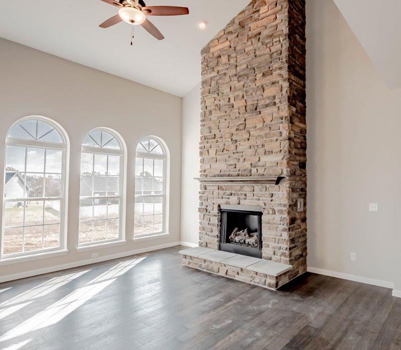 large living room with fireplace
